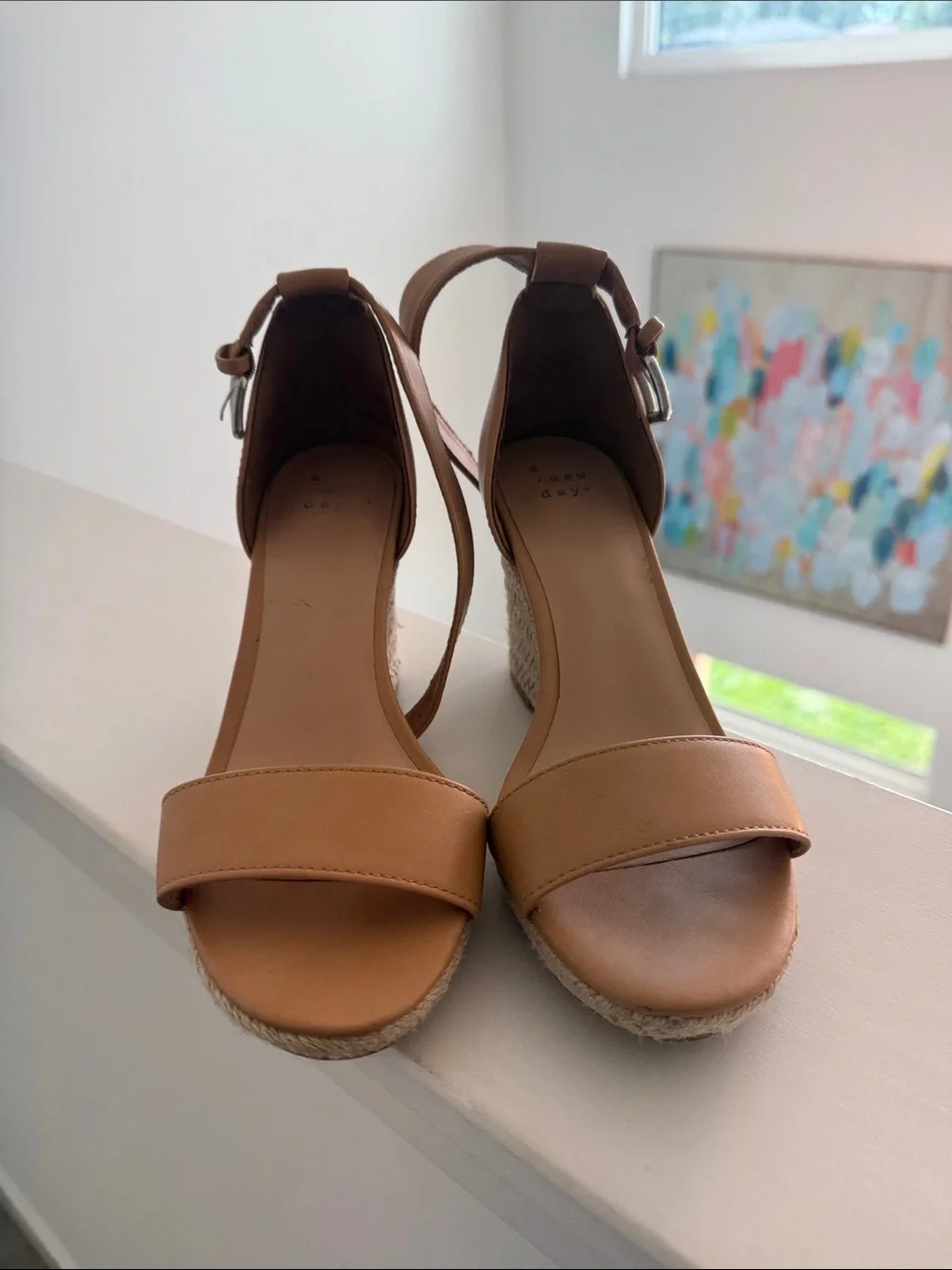 a new day Tan Espadrille Wedge Sandals with Ankle Strap